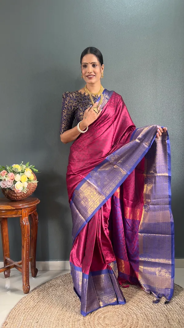 Pink_&_Blue_Ready_To_Wear_Pinkblue_Banarasi_Silk_Saree_With_Border