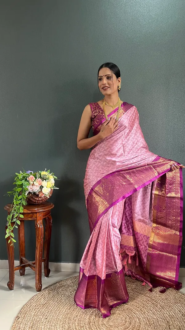 Pinkk_&_Wine_Ready_To_Wear_Pinkwine_Banarasi_Silk_Saree_With_Border