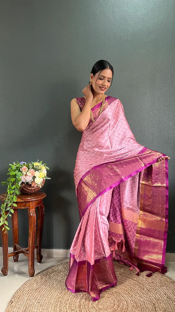 Pinkk_&_Wine_Ready_To_Wear_Pinkwine_Banarasi_Silk_Saree_With_Border