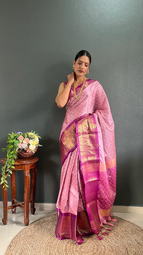 Pinkk_&_Wine_Ready_To_Wear_Pinkwine_Banarasi_Silk_Saree_With_Border