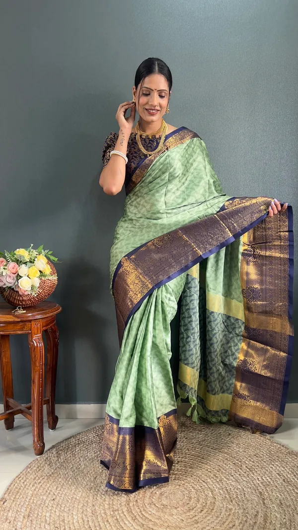 Pista_&_Blue_Ready_To_Wear_Pistablue_Banarasi_Silk_Saree_With_Border