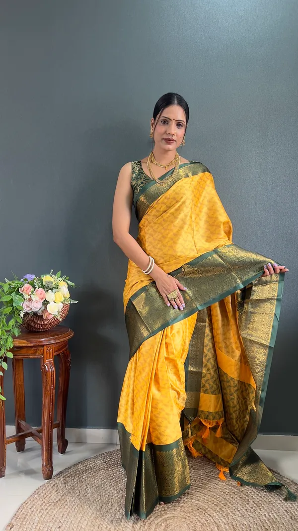 Ready_To_Wear_Yellowgreen_Banarasi_Silk_Saree_With_Border