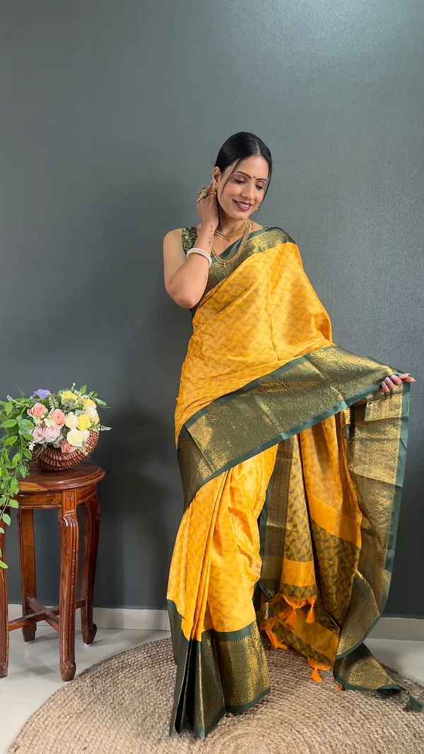 Ready_To_Wear_Yellowgreen_Banarasi_Silk_Saree_With_Border
