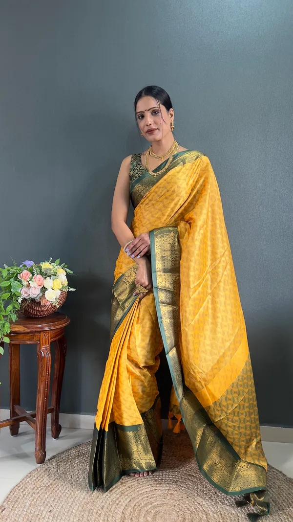 Ready_To_Wear_Yellowgreen_Banarasi_Silk_Saree_With_Border