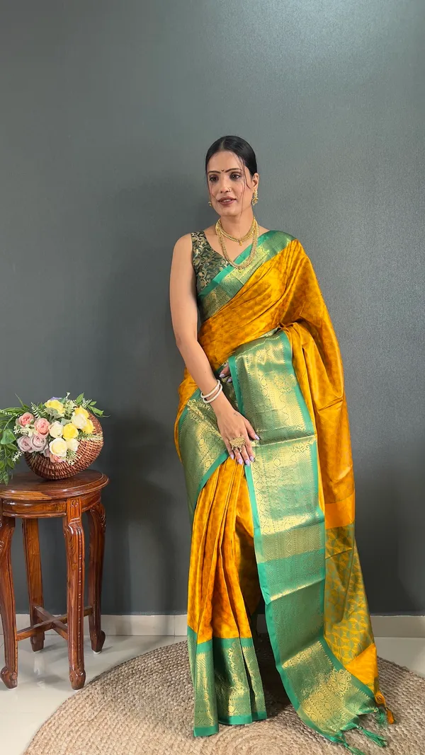 Ready_To_Wear_Yellowgreen_Banarasi_Silk_Saree_With_Border