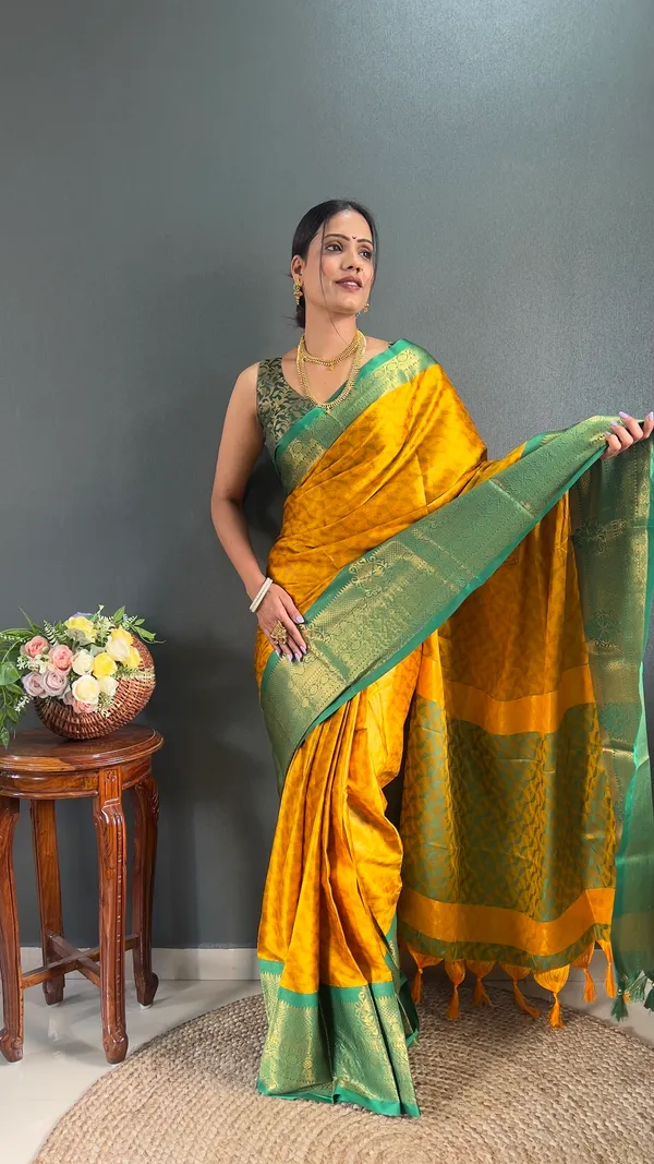 Ready_To_Wear_Yellowgreen_Banarasi_Silk_Saree_With_Border