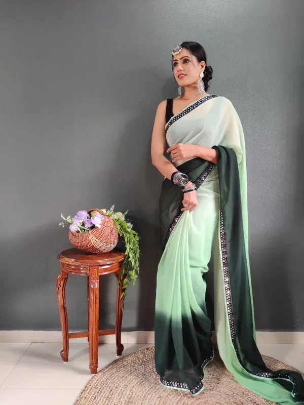 Green_Pure_Georgette_Two_Shad_Saree_With_Lace_Border