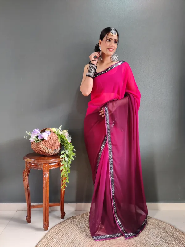 Green_Pure_Georgette_Two_Shad_Saree_With_Lace_Border