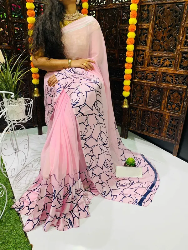 Pink_Printed_Bandhani_Georgette_Saree