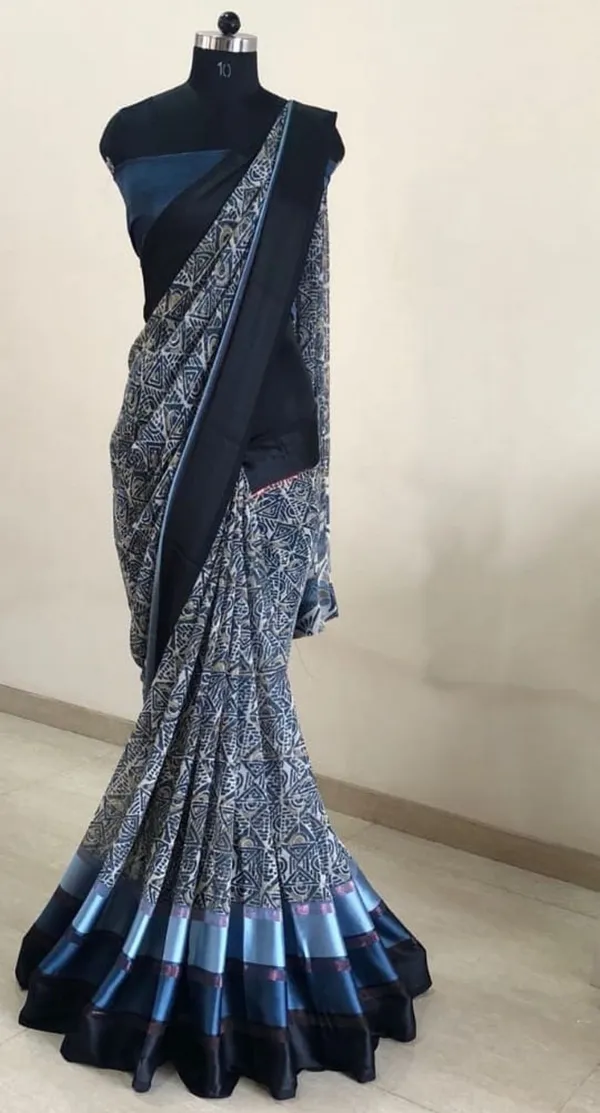Blue_Floral_Print_Bollywood_Georgette_Saree