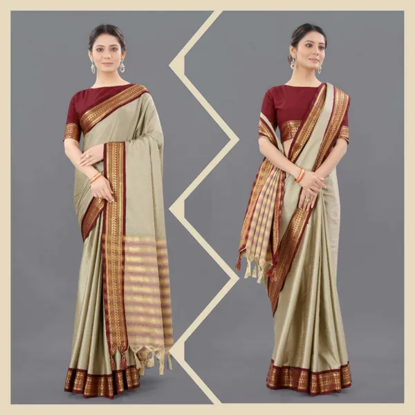 Brown_Self_Design_Kanjivaram_Cotton_Silk_Saree