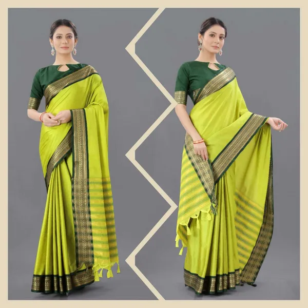Parrot_Green_Self_Design_Kanjivaram_Cotton_Silk_Saree