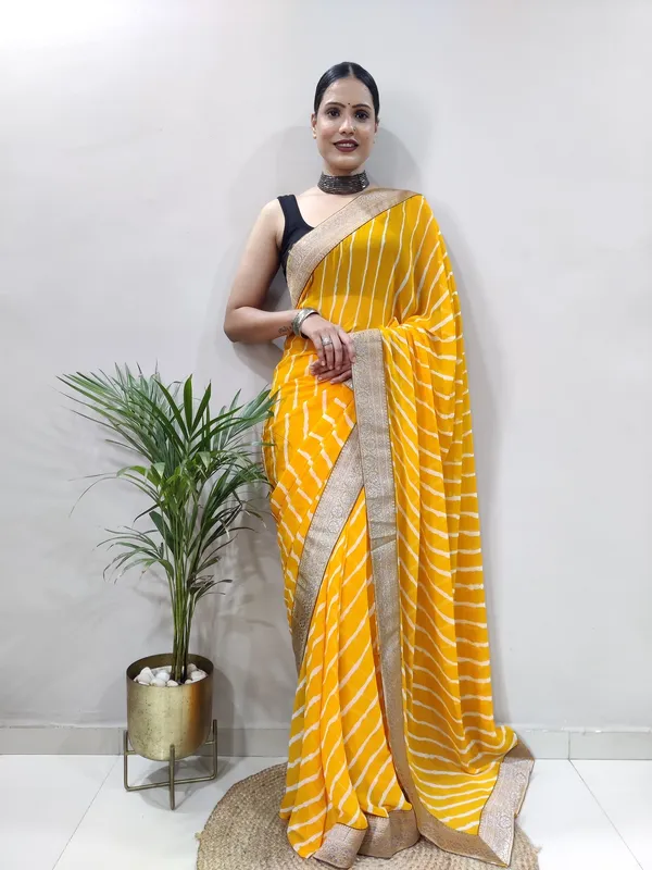 Yellow_Printed_Bandhani_Georgette_Saree