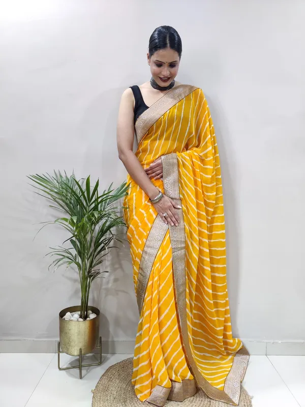 Yellow_Printed_Bandhani_Georgette_Saree