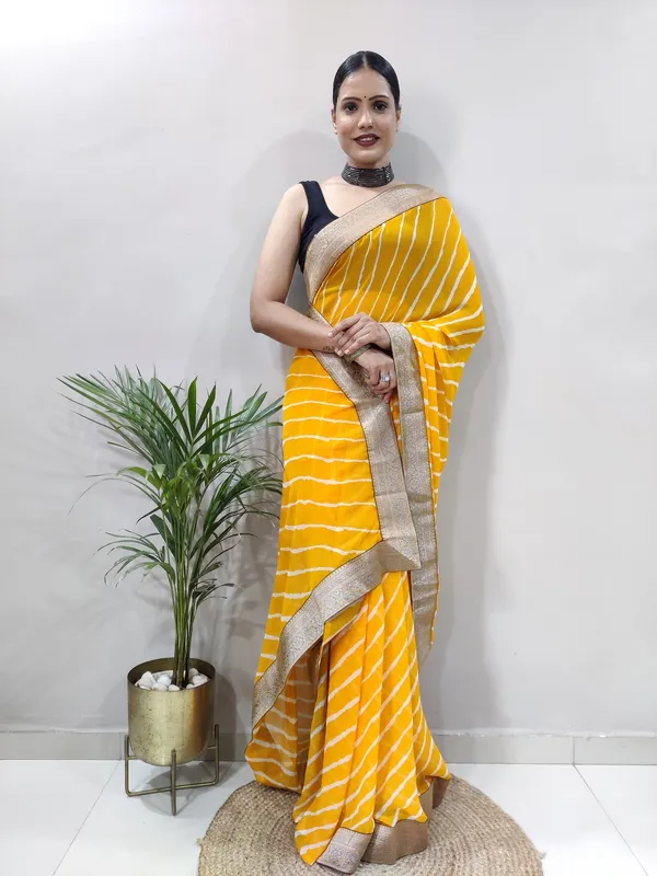 Yellow_Printed_Bandhani_Georgette_Saree