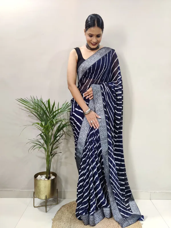 Navy_Blue_Printed_Bandhani_Georgette_Saree