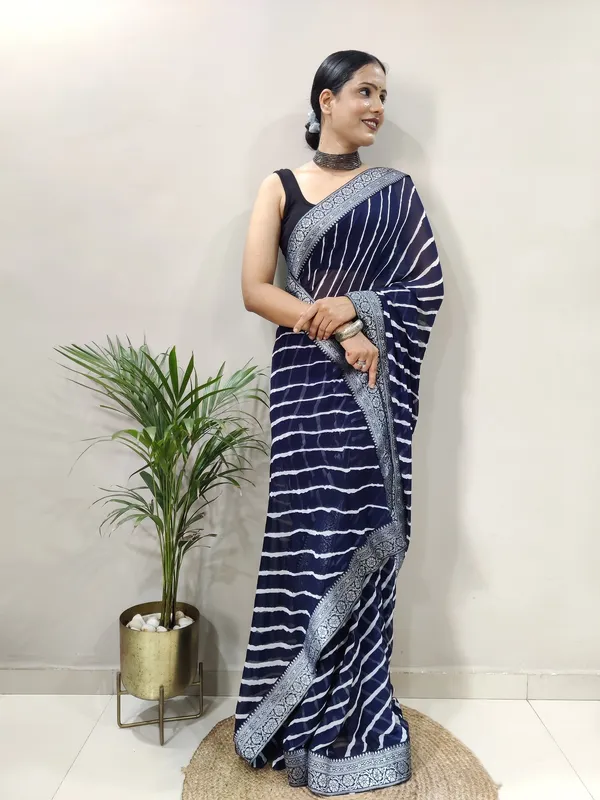 Navy_Blue_Printed_Bandhani_Georgette_Saree