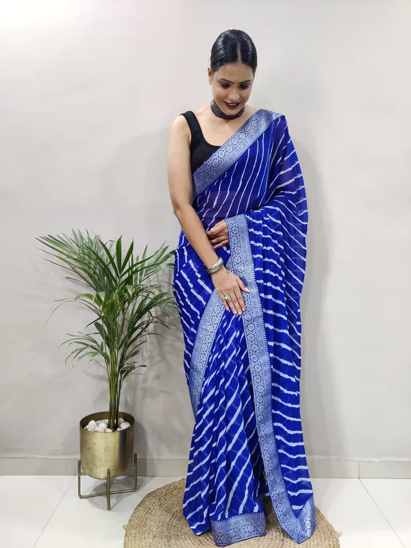 Blue_Printed_Bandhani_Georgette_Saree