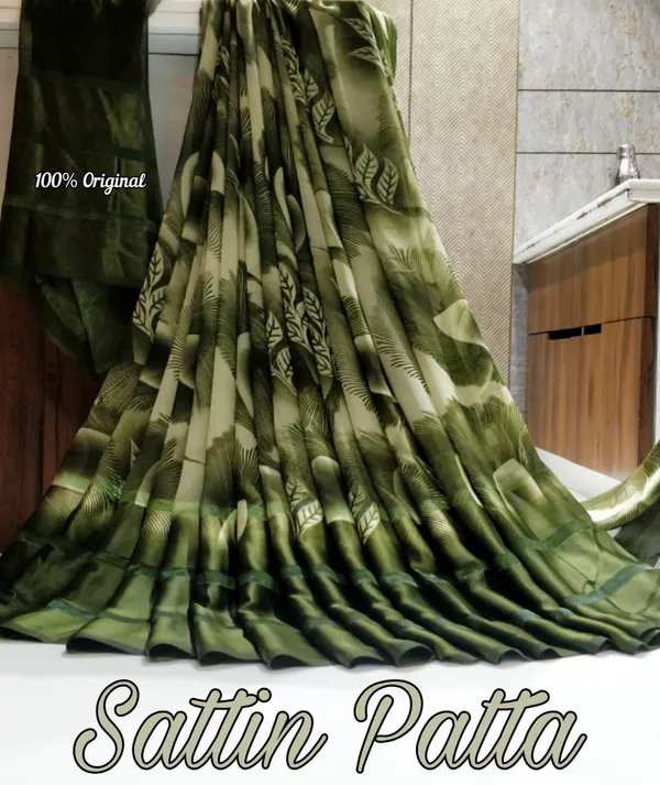 Green_Printed,_Floral_Print_Daily_Wear_Georgette,_Satin_Saree
