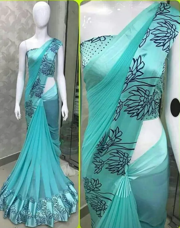Blue_Floral_Print_Bollywood_Georgette_Saree