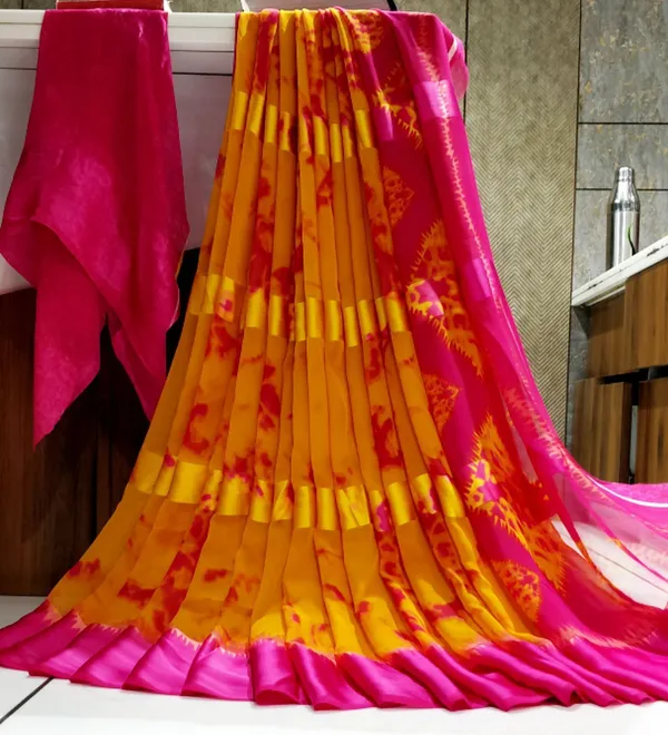 Pink_Printed,_Floral_Print_Daily_Wear_Georgette,_Satin_Saree