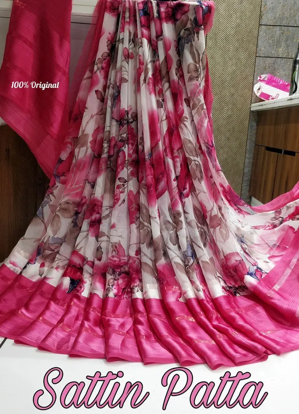 Pink_Printed,_Floral_Print_Daily_Wear_Georgette,_Satin_Saree