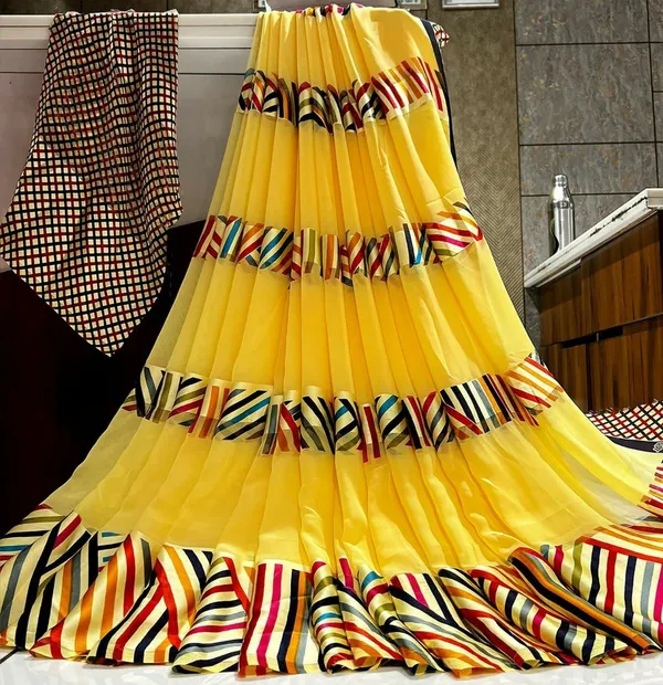 Yellow_Floral_Print_Daily_Wear_Georgette,_Chiffon_Saree