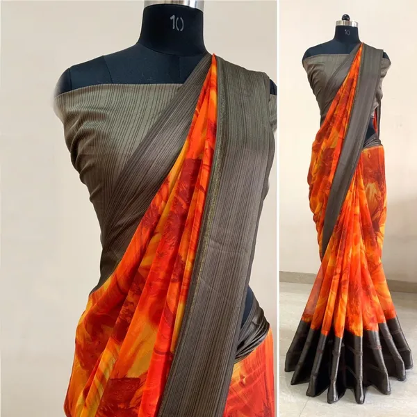 Orange_Floral_Print_Bollywood_Georgette_Saree