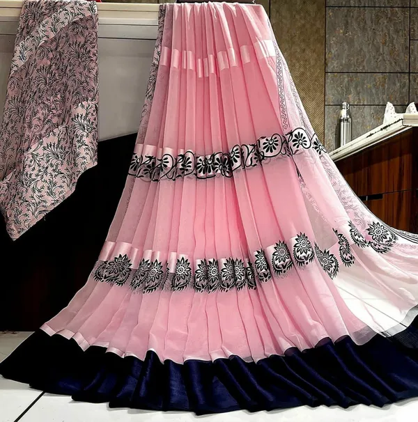 Pink_Printed,_Floral_Print_Daily_Wear_Georgette,_Satin_Saree
