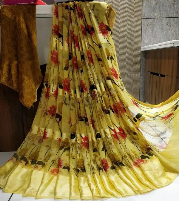 Yellow_Floral_Print_Fashion_Georgette_Saree