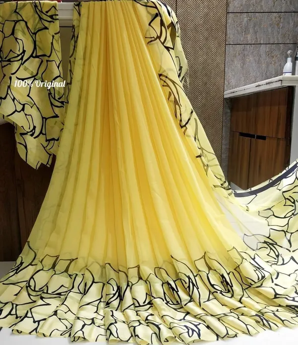 Yellow_Printed_Bandhani_Georgette_Saree