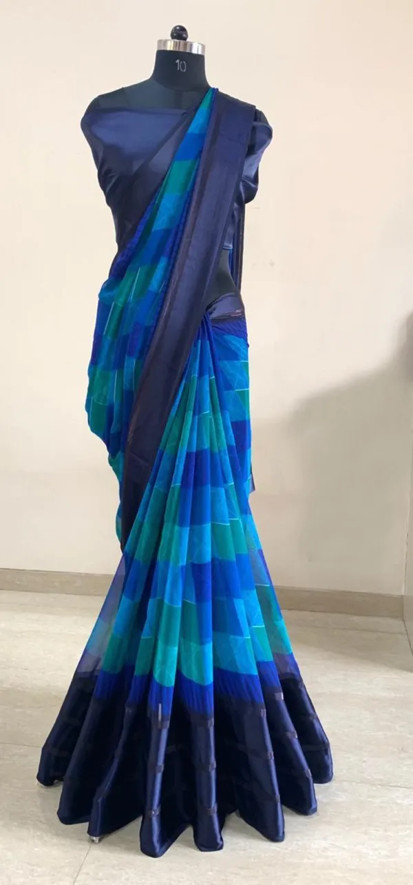 Blue_Floral_Print_Bollywood_Georgette_Saree