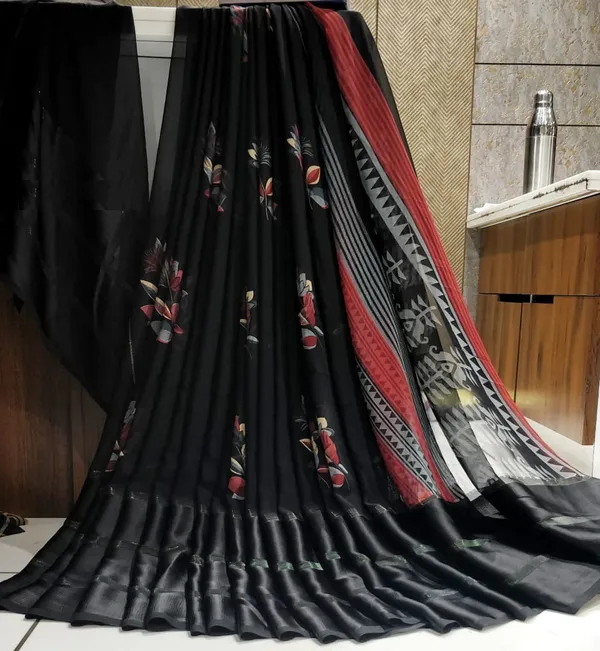 Black_Striped_Bandhani_Georgette_Saree