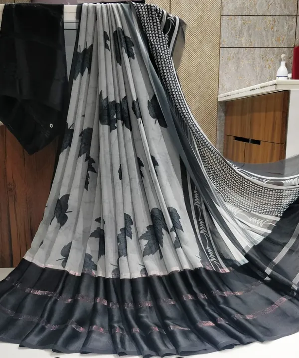 Black_&_Grey_Printed_Bandhani_Georgette_Saree