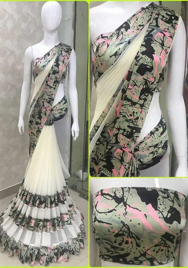 Beige_Printed_Bandhani_Georgette_Saree