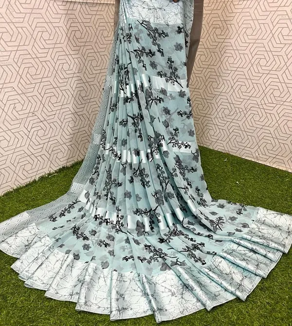 Light_Blue_Striped_Bandhani_Georgette_Saree