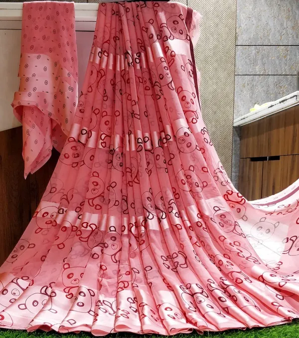 Pink_Striped_Bandhani_Georgette_Saree