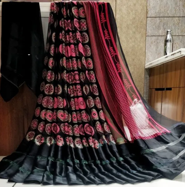 Black_&_Pink_Printed_Bandhani_Georgette_Saree