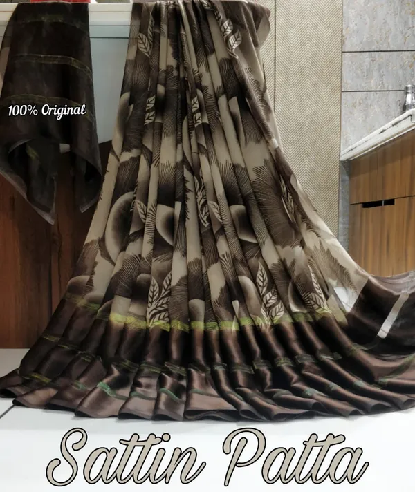Coffee_Printed,_Floral_Print_Daily_Wear_Georgette,_Satin_Saree
