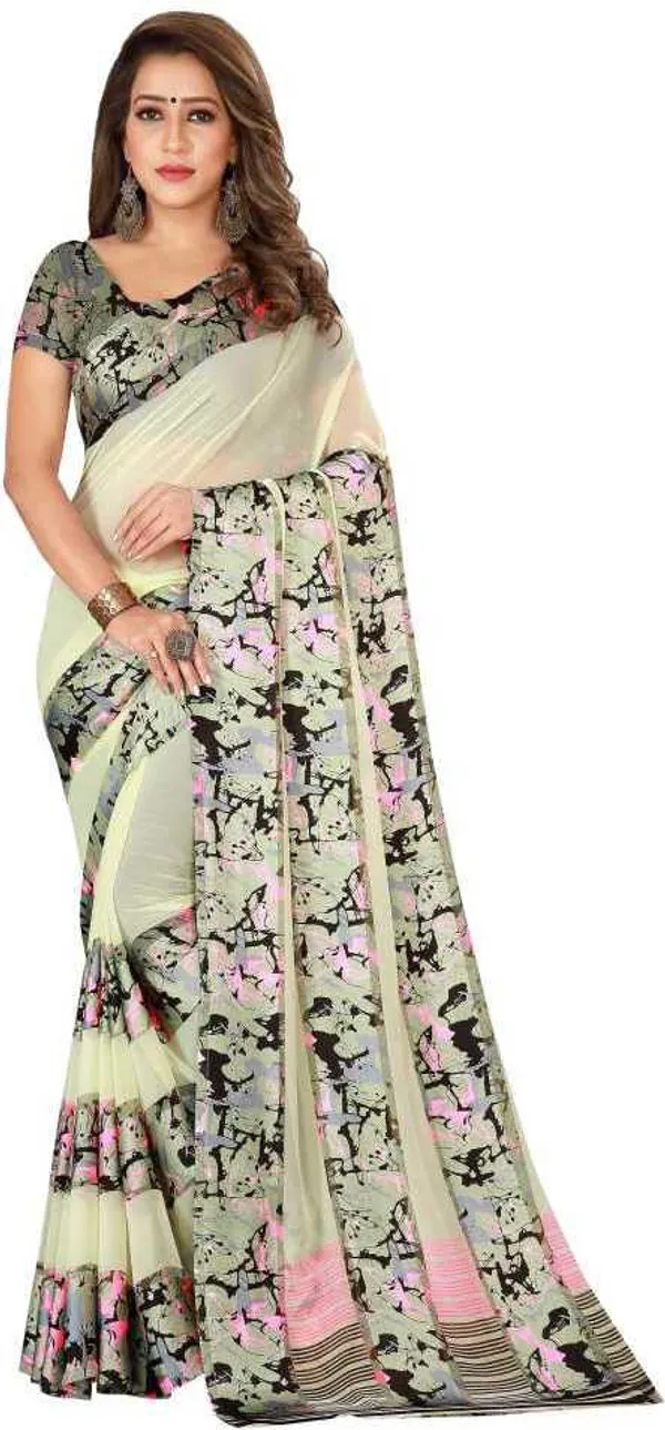 Beige_Printed_Bollywood_Georgette_Saree