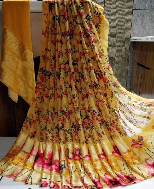 Yellow_Floral_Print_Bollywood_Georgette_Saree