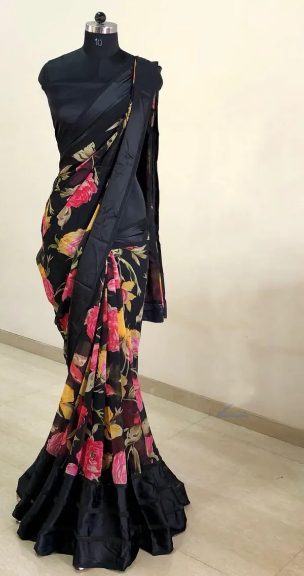 Black_Floral_Print_Bollywood_Georgette_Saree