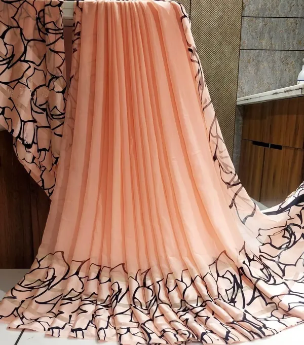 Orange_Printed_Bandhani_Georgette_Saree