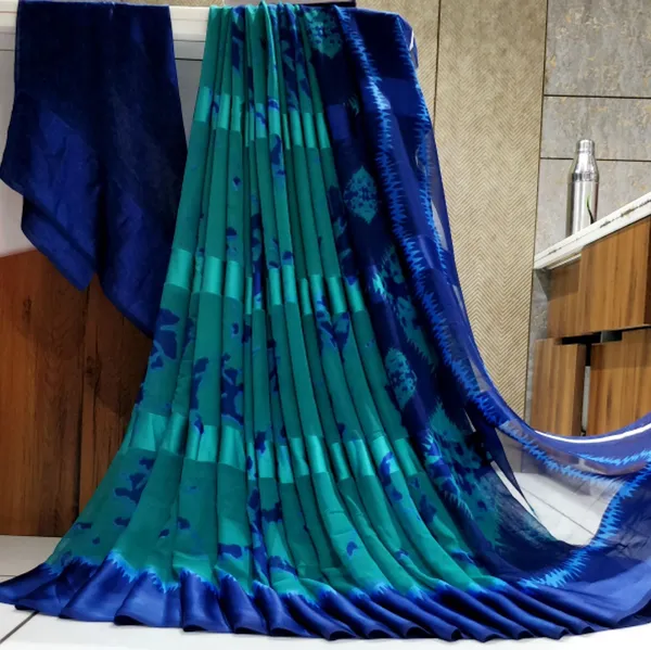Dark_Blue_Printed,_Floral_Print_Daily_Wear_Georgette,_Satin_Saree