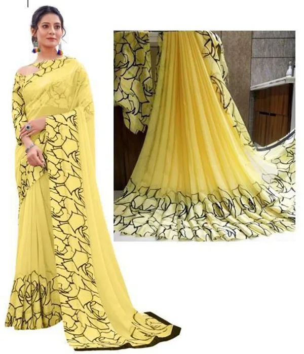 Yellow_Printed_Bandhani_Georgette_Saree