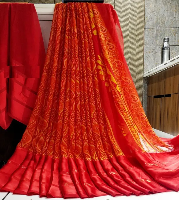 Red_Striped_Bandhani_Georgette_Saree