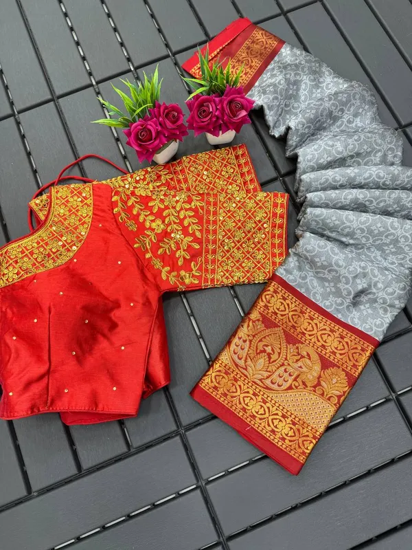 Grey_Dharam_Varam_Silk_Saree_With_Ready_Made_Embroidery_Blouse