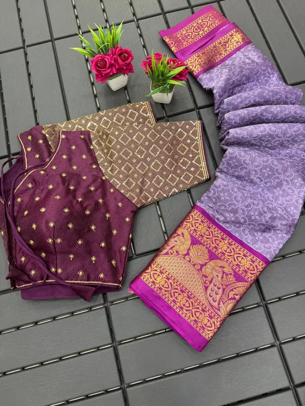 Lavendor_Dharam_Varam_Silk_Saree_With_Ready_Made_Embroidery_Blouse
