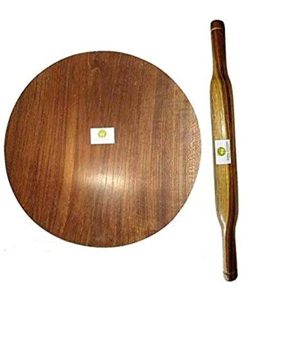 Wooden_Rolling_Board_10_Inch_Diameter_Teak_Wood_Chakla_And_Rolling_Pin_Teak_Wood_14_Inch_Long_Best_Quality_Set_Of_Roti_Kitchen_Tools
