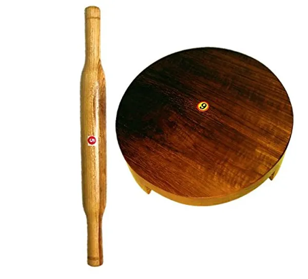 Set_Of_2Pc_Wooden_Rolling_Board_&_Roller,_Teak_Wood,_Chakla_Belan,_Polpat_Belan,_Chapati_Maker